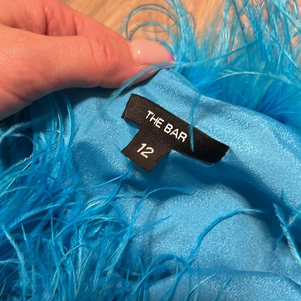 The Bar One Shoulder Ostrich Feather Andre Dress in Turquoise - Picture 9 of 12